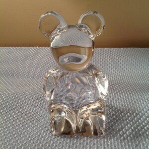 Vintage Orrefors Sweden Heavy Glass Teddy Bear Paperweight Figurine